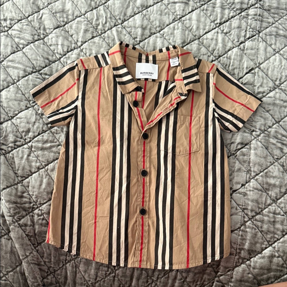Burberry Kids Beige and Black Striped Shirt